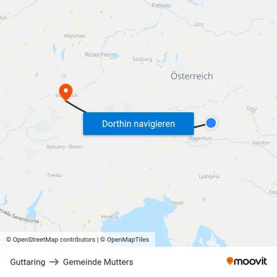Guttaring to Gemeinde Mutters map