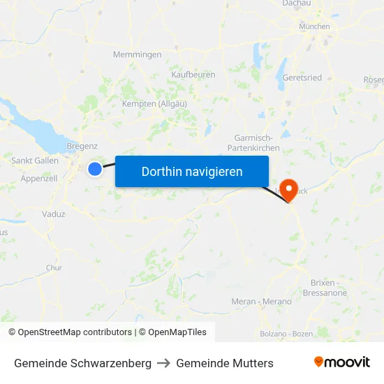 Gemeinde Schwarzenberg to Gemeinde Mutters map