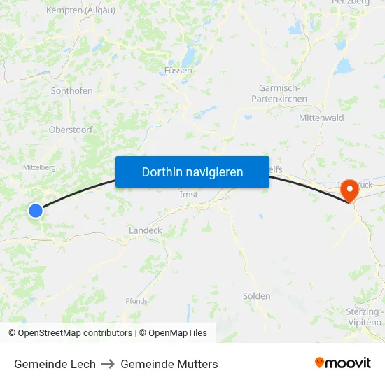 Gemeinde Lech to Gemeinde Mutters map