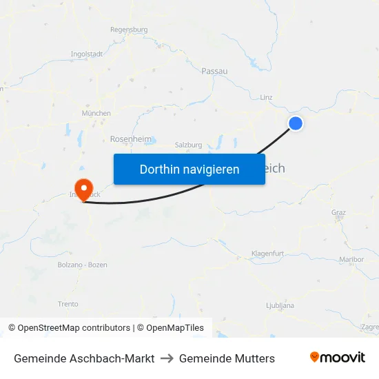 Gemeinde Aschbach-Markt to Gemeinde Mutters map