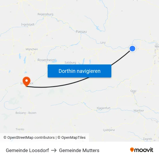 Gemeinde Loosdorf to Gemeinde Mutters map