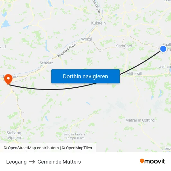 Leogang to Gemeinde Mutters map