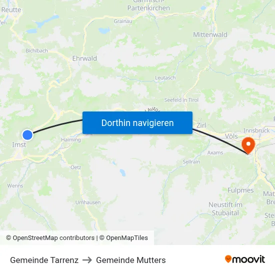 Gemeinde Tarrenz to Gemeinde Mutters map