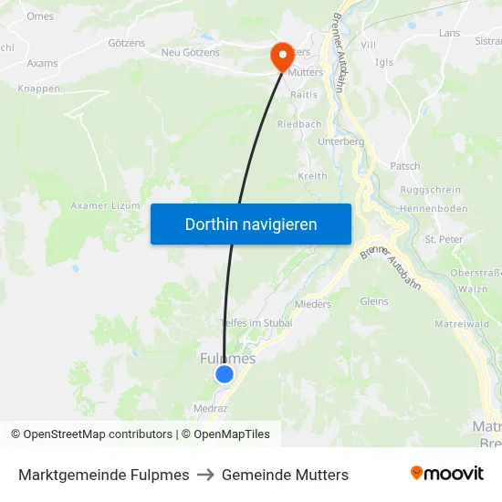 Marktgemeinde Fulpmes to Gemeinde Mutters map