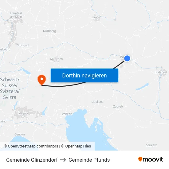 Gemeinde Glinzendorf to Gemeinde Pfunds map
