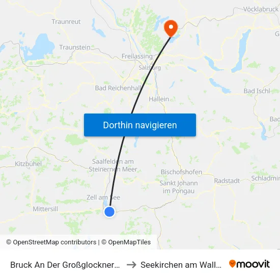 Bruck An Der Großglocknerstraße to Seekirchen am Wallersee map