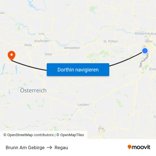 Brunn Am Gebirge to Regau map