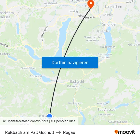 Rußbach am Paß Gschütt to Regau map