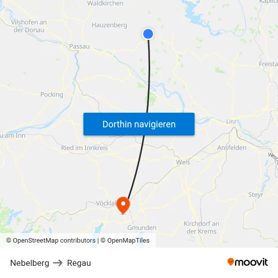 Nebelberg to Regau map