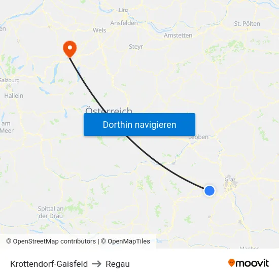 Krottendorf-Gaisfeld to Regau map