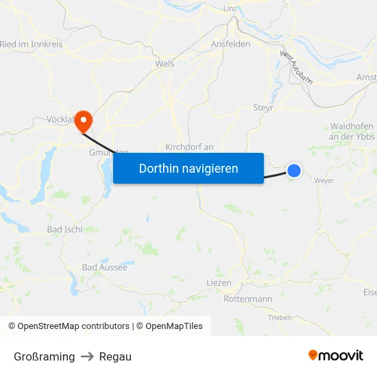 Großraming to Regau map