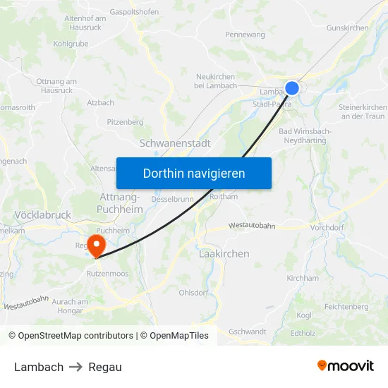 Lambach to Regau map