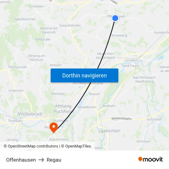 Offenhausen to Regau map
