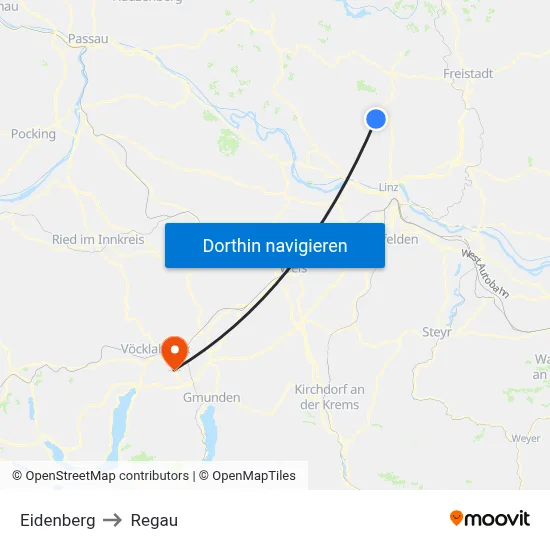 Eidenberg to Regau map