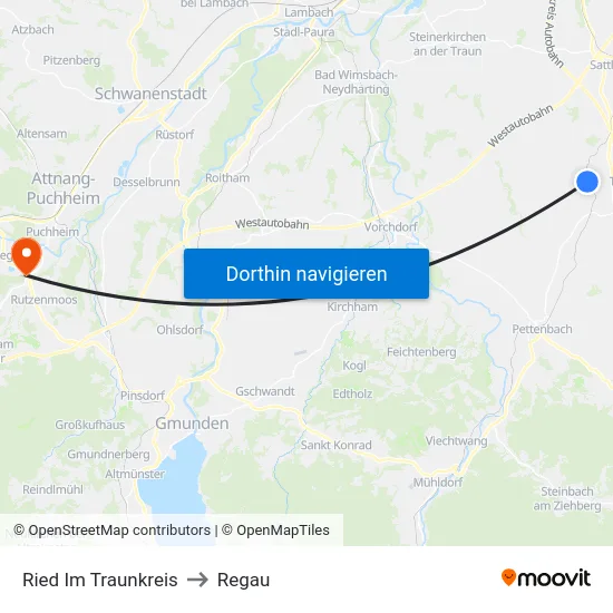 Ried Im Traunkreis to Regau map
