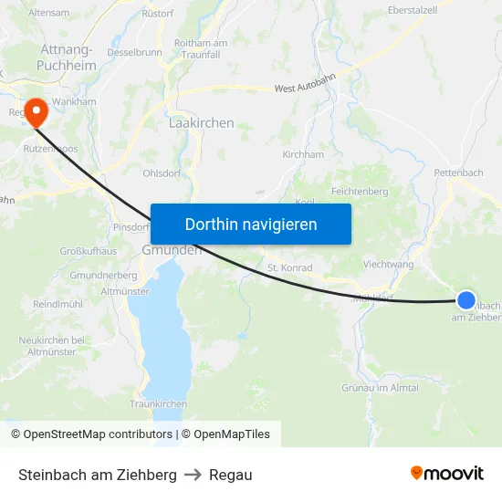Steinbach am Ziehberg to Regau map