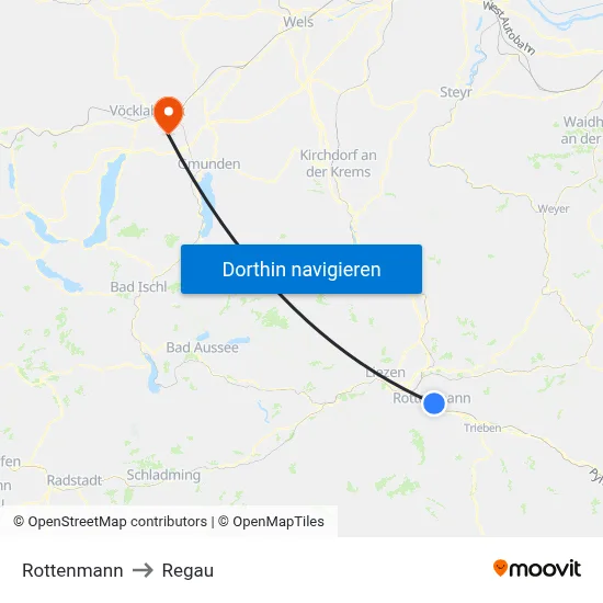 Rottenmann to Regau map