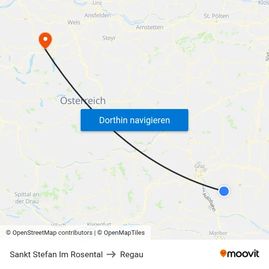Sankt Stefan Im Rosental to Regau map