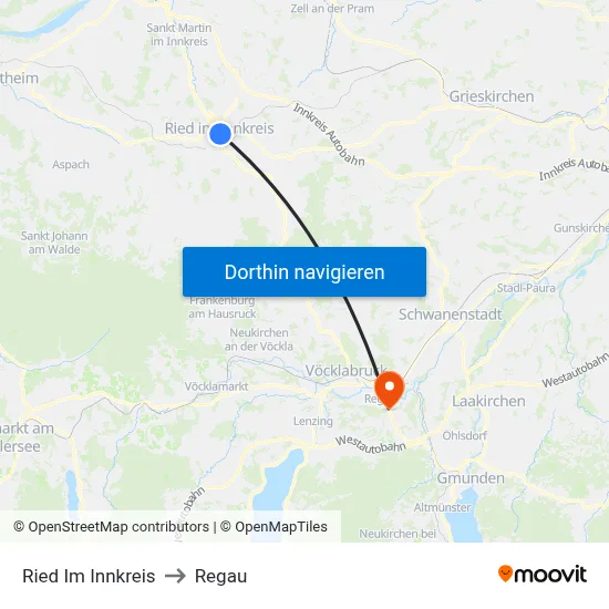 Ried Im Innkreis to Regau map