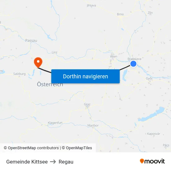 Gemeinde Kittsee to Regau map