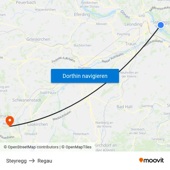 Steyregg to Regau map