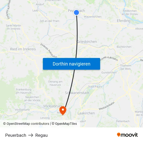 Peuerbach to Regau map