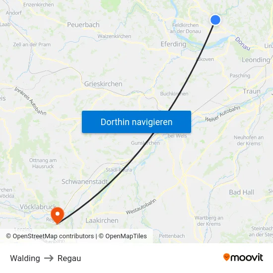 Walding to Regau map