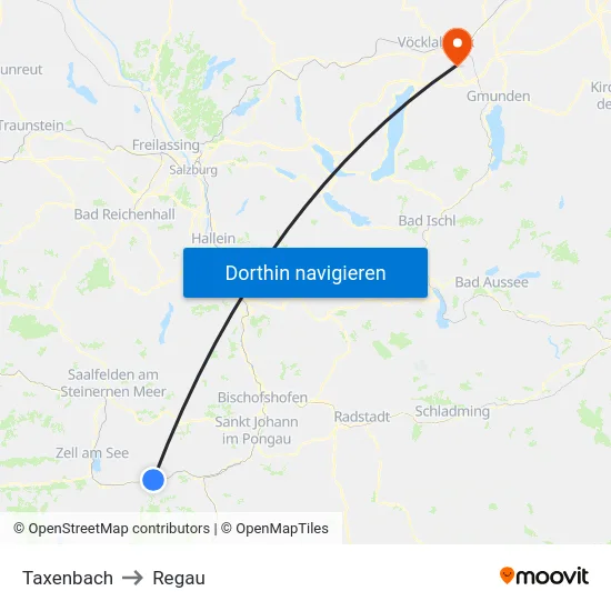 Taxenbach to Regau map