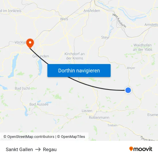 Sankt Gallen to Regau map