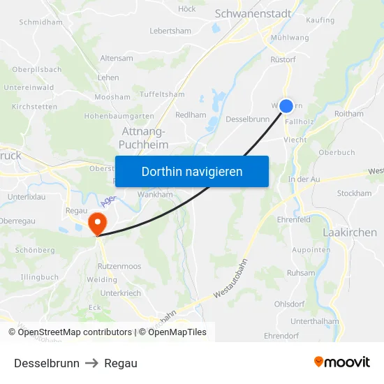 Desselbrunn to Regau map