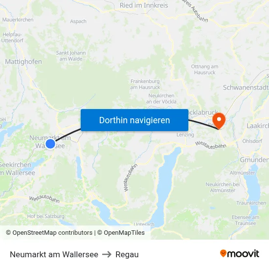 Neumarkt am Wallersee to Regau map