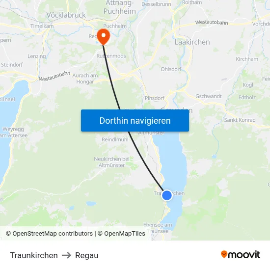 Traunkirchen to Regau map