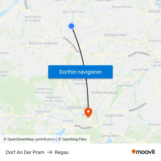 Dorf An Der Pram to Regau map