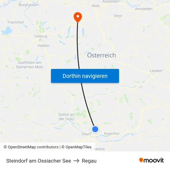 Steindorf am Ossiacher See to Regau map