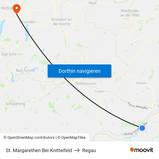 St. Margarethen Bei Knittelfeld to Regau map