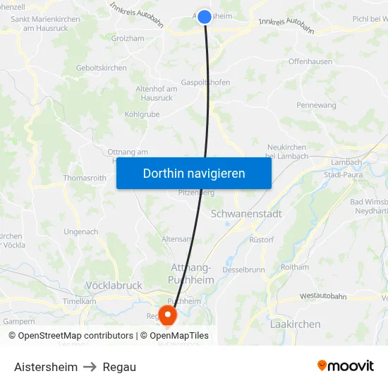 Aistersheim to Regau map