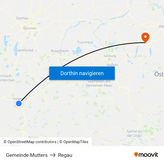 Gemeinde Mutters to Regau map