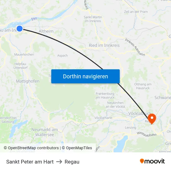 Sankt Peter am Hart to Regau map