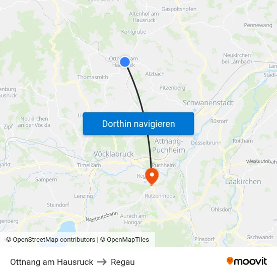 Ottnang am Hausruck to Regau map