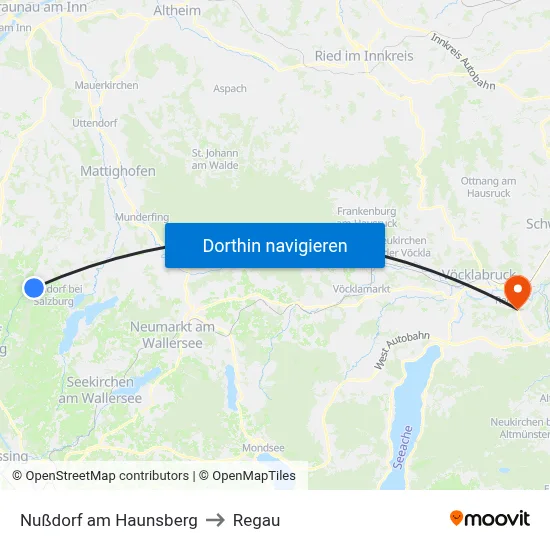 Nußdorf am Haunsberg to Regau map