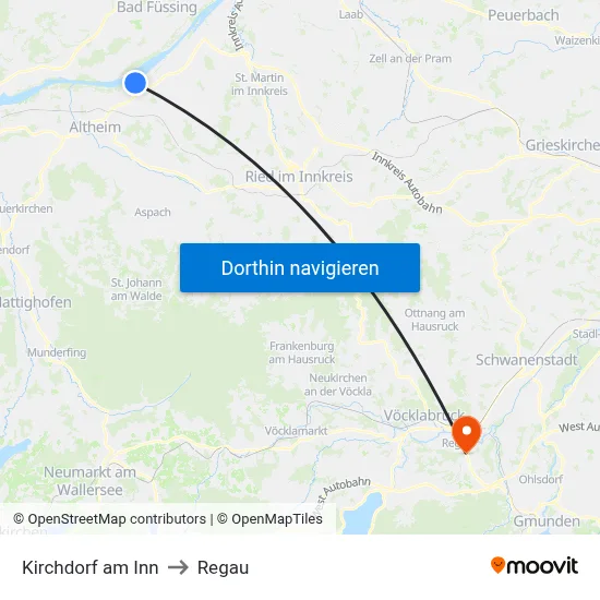 Kirchdorf am Inn to Regau map