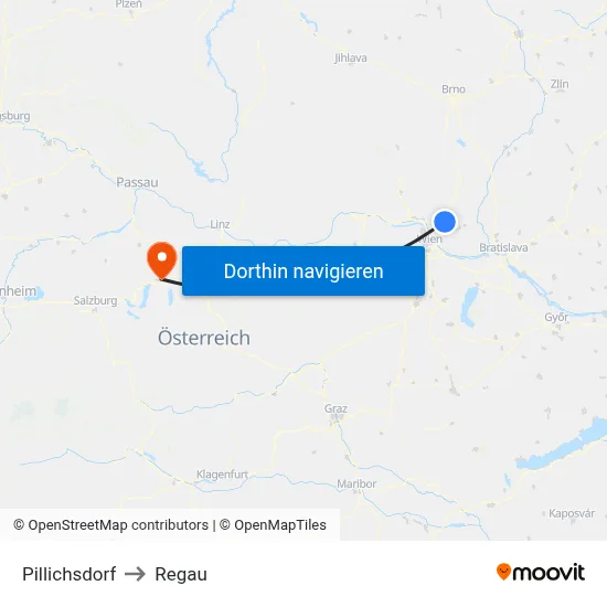 Pillichsdorf to Regau map