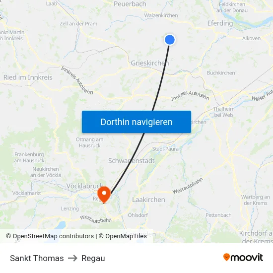 Sankt Thomas to Regau map