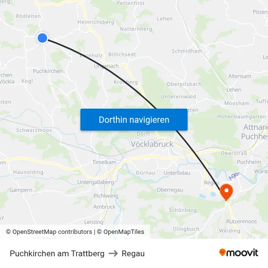 Puchkirchen am Trattberg to Regau map