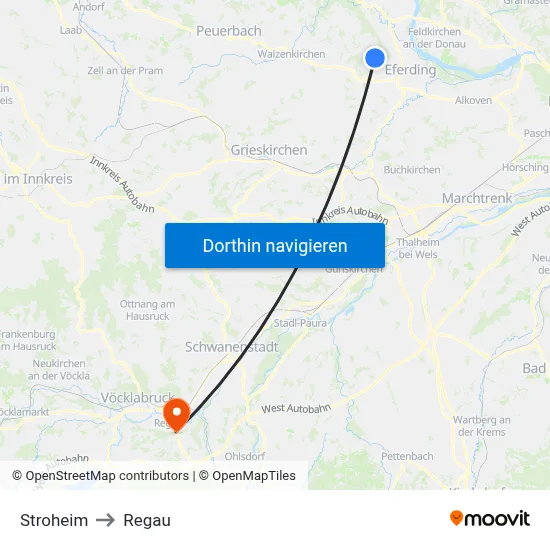 Stroheim to Regau map
