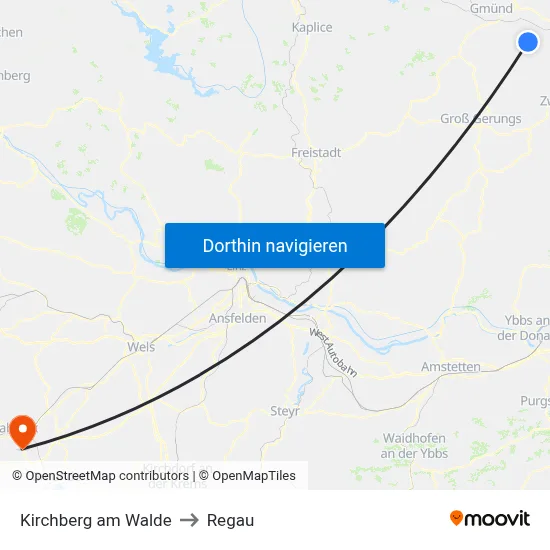 Kirchberg am Walde to Regau map