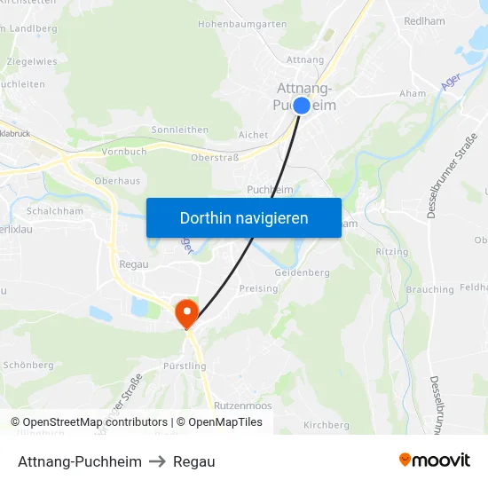 Attnang-Puchheim to Regau map