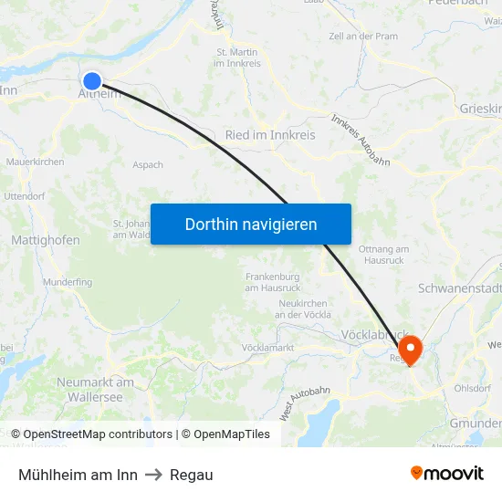 Mühlheim am Inn to Regau map