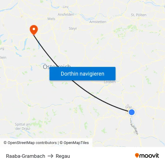 Raaba-Grambach to Regau map