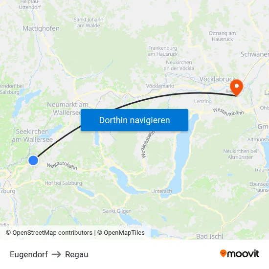 Eugendorf to Regau map